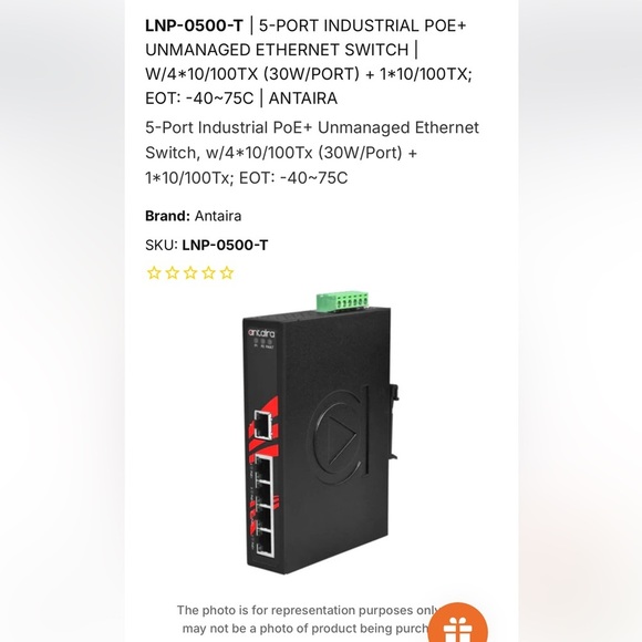 Antaira Technology p/n Lnp-0500-t 5 port Industrial PoE+ unmanaged Ethernet - Picture 1 of 7
